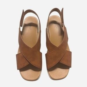 b.o.c. Brown Leather Crisscross Slingback Sandals
